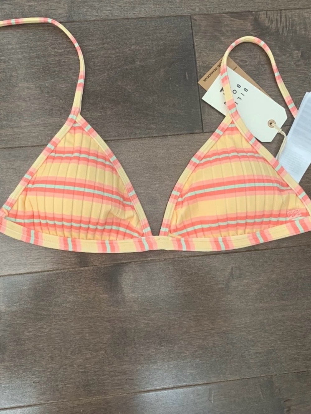 Striped Triangle Billabong Bikini Top in Yellow and Coral - Medium - New with ta